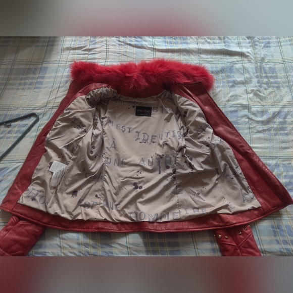 Flo Clo red leather fur studded jacket size 42 - Picture 9 of 12